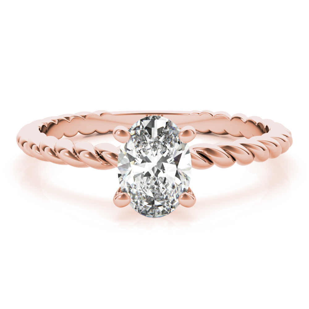 Petite Rope Solitaire Oval Engagement Ring Rose Gold