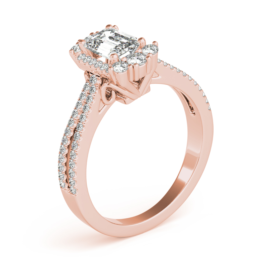 Emerald Floral Halo Split Band Ring Rose Gold