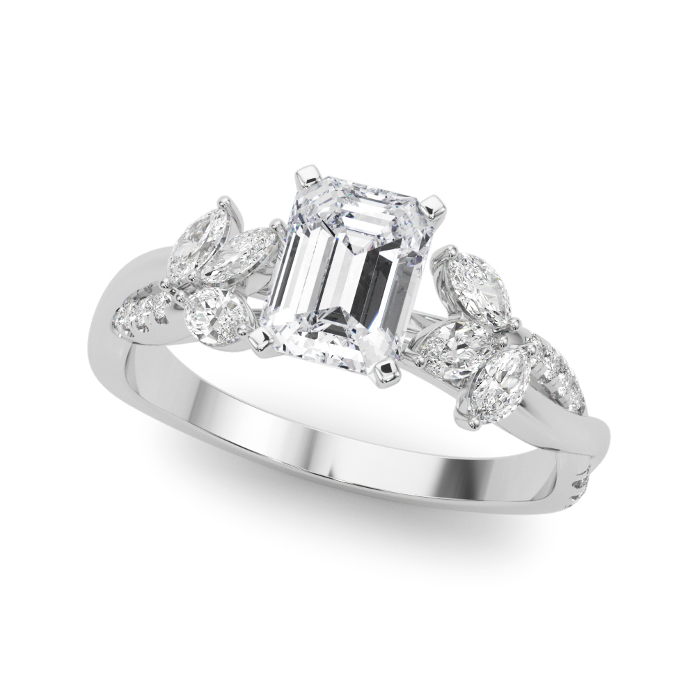 Floral Infinity Emerald Diamond Engagement Ring
