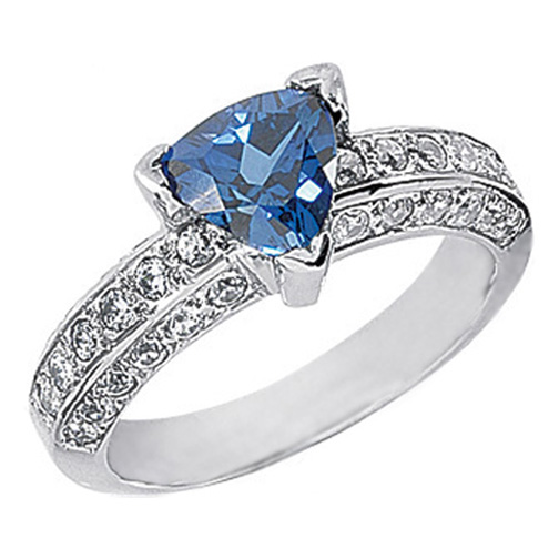 Trillion Blue Sapphire and Round Diamond European Style Engagement Ring