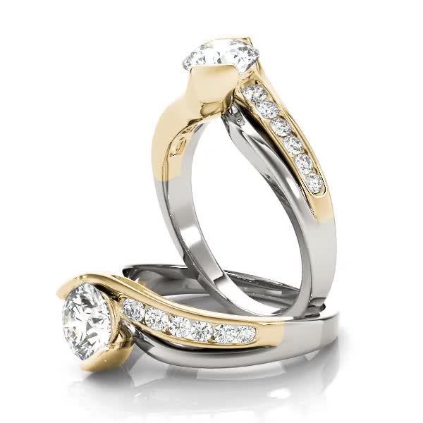 Swirl Semi Bezel Diamond Engagement Ring in Two-Tone