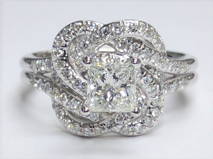 Knot Halo Princess Diamond Engagement Ring
