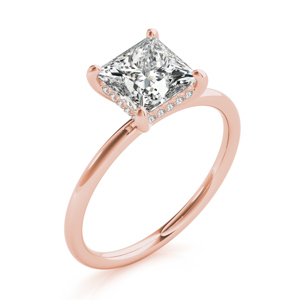 Princess Solitaire Engagement Ring Hidden Halo, Rose Gold