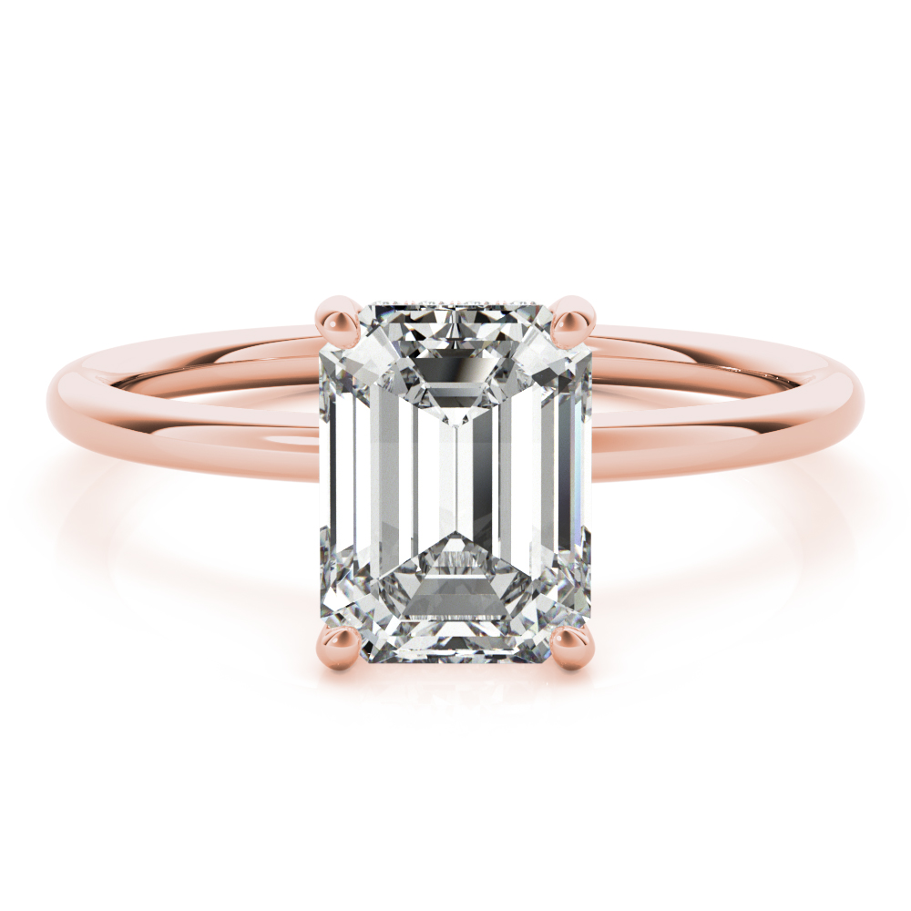 Emerald Cut Diamond Hidden Halo Engagement ring, Rose Gold