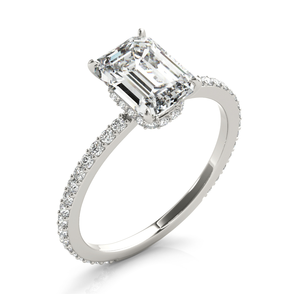 Hidden Halo Emerald cut Solitaire Engagement Ring