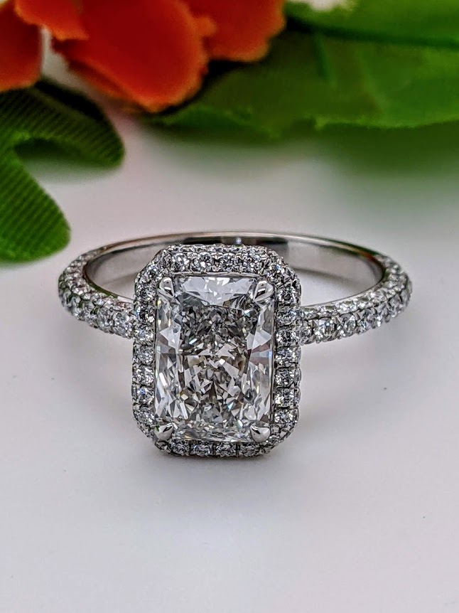 Double Halo Radiant Diamond Engagement Ring