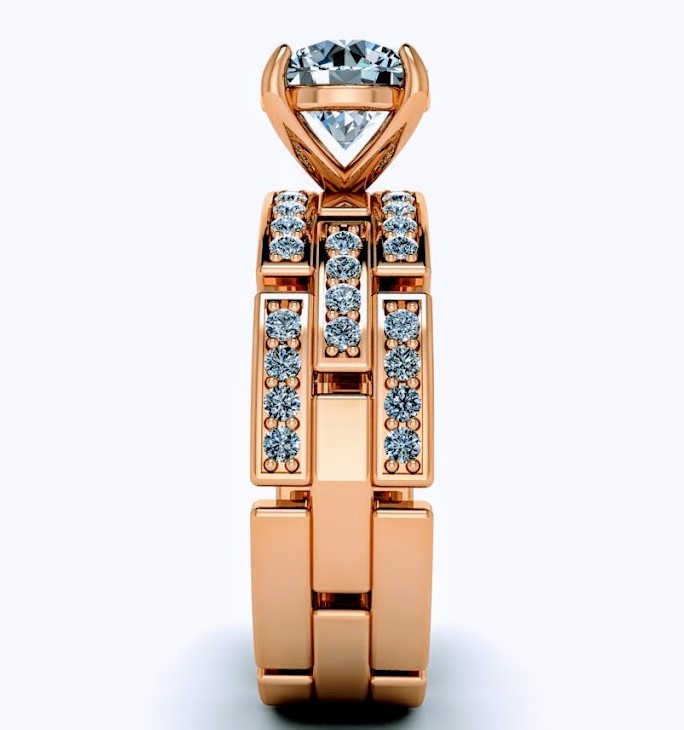 Diamond Links Solitaire Engagement Ring, 14K Rose Gold