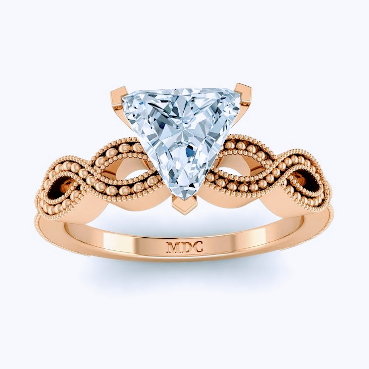 Trillion Cut Infinity Gold Beads Engagement Ring