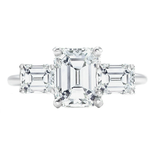 Engagement Ring 3 Stone Horizontally Set Emerald Cut Diamond