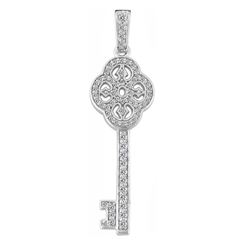 Floral Diamond Key Pendant 0.45 tcw. In 14 Karat White Gold