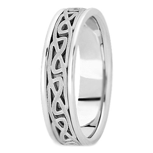 14K White Gold Intertwined Engraved Men's Wedding Band